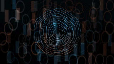 Vortex of blue and orange light swirls with geometric shapes Video stock 329297831