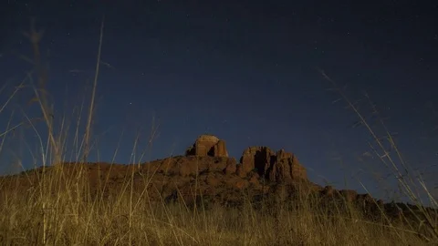 Vortex: Cathedral Rock with Grass at Night Stock Footage 70747927
