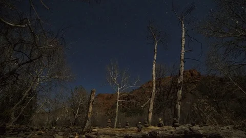 Vortex: Cathedral Rock at Night with Trees and Rocks Stock Footage 70752124