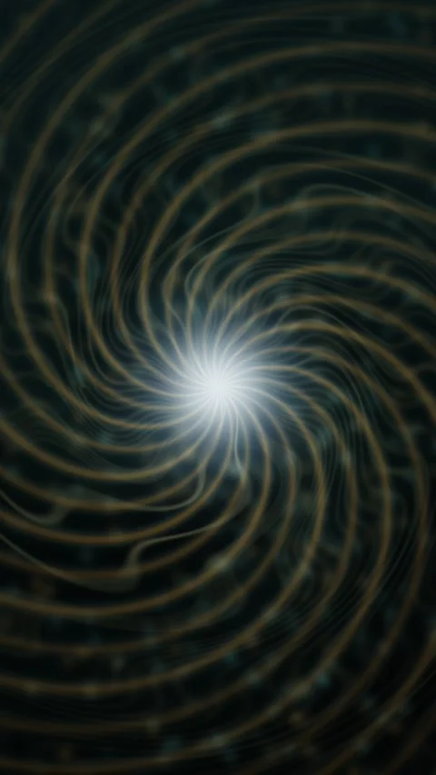 Vortex of copper and teal light radiates across dark background 스톡 동영상 330561159