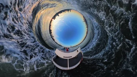 Vortex effect of ferry boat on Hudson River at sunset, NYC, USA 動画素材 305041739
