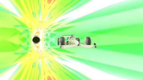 Vortex forming left, wireframe car drifting right through streaming neon bands, Stock Footage 338356389