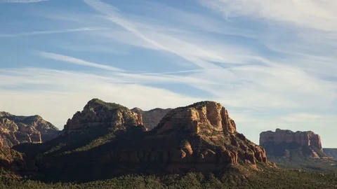 Vortex: Merry-Go-Round Rock and Airport Mesa during Day with Clouds Stock Footage 71273314