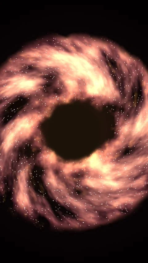 Vortex of pink yellow and white particles swirling on black Video stock 329327809