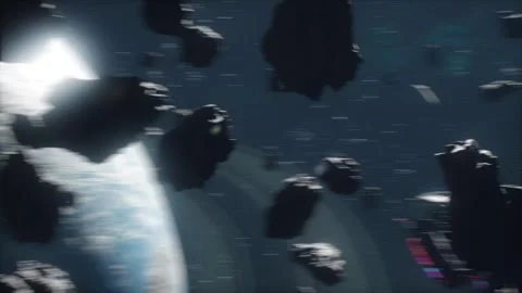 Vortex of planets, meteorites and asteroids. Star clusters. Video stock 301765017