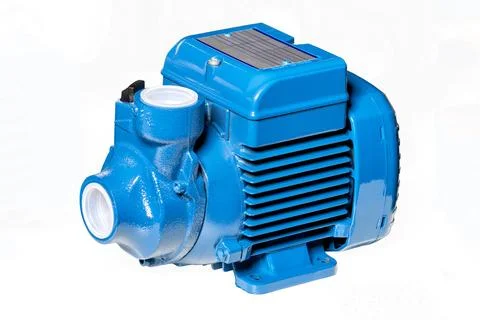 Vortex small-sized water pump with an electric motor. Isolated on white backg Stock Photos