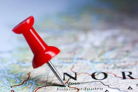 Voss, Norway pin on map Stock Photos