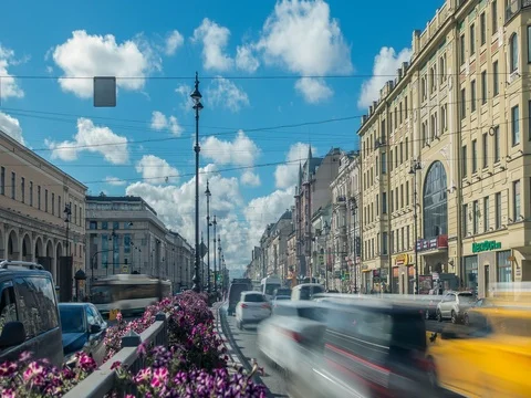 Vosstaniya Square and  Ligovsky Prospekt Daylight Timelapse Stock-Footage 70484710