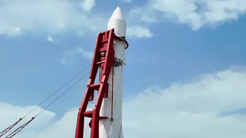 Vostok Rocket Replica on Launch Pad: Grandeur of Space Exploration Stock Footage 314152986