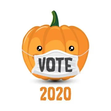 Vote 2020 - vector illustration with cute pumpkin wearing face mask Stock Illustration