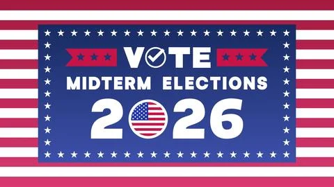 Vote 2026 Blue Panel Red Stripe Border Star Frame Banner 스톡 일러스트