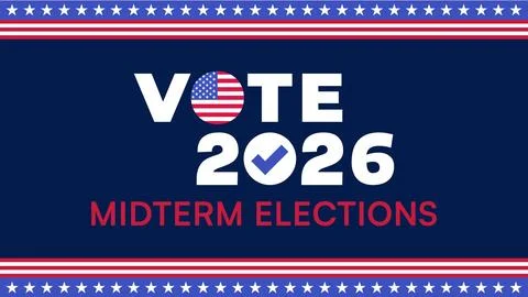 Vote 2026 Checkmark Circle Navy Background Star Stripe Border Stock Illustration