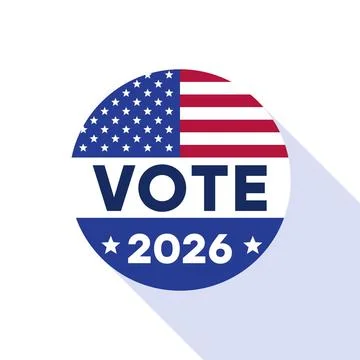 Vote 2026 Flag Circle Badge with Long Shadow on White Stock Illustration