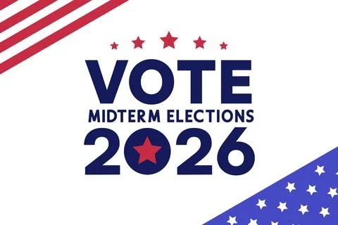 Vote 2026 Midterm Elections Poster with Patriotic Corner and Star Emblem Illustrazione stock