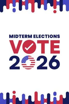 Vote 2026 Midterm Elections Poster with Patriotic Paint Drip Frame and Flag.. Stock Illustration