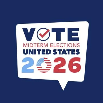 Vote 2026 Midterm Elections Speech Bubble with Check Mark on Blue Background 스톡 일러스트