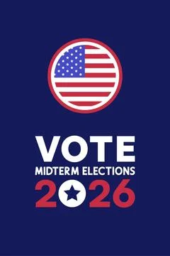 Vote 2026 Midterm Elections Typography Poster with American Flag Badge Ilustración de archivo
