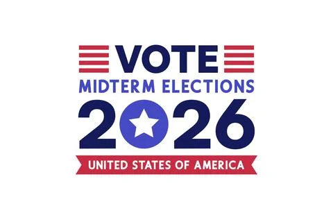Vote 2026 Midterm Elections Typography with Patriotic Ribbon Banner and Sta.. Ilustración de archivo