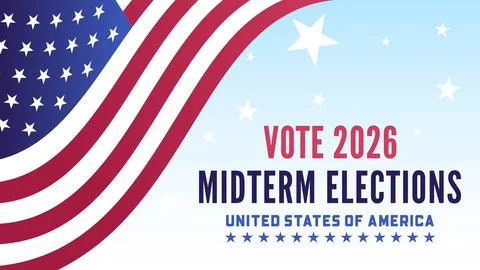 Vote 2026 Waving Flag Light Sky Blue Star Background Stock Illustration