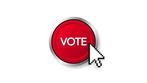 Vote 3D realistic red button on black background. Motion graphics. Stock Footage 156584092