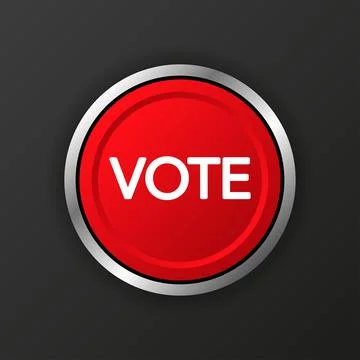 Vote 3D realistic red button on black background. Vector illustration. 스톡 일러스트