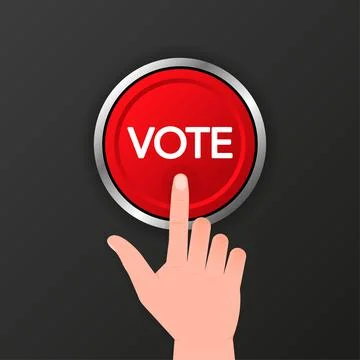 Vote 3D realistic red button on black background. Vector illustration Stock Illustration