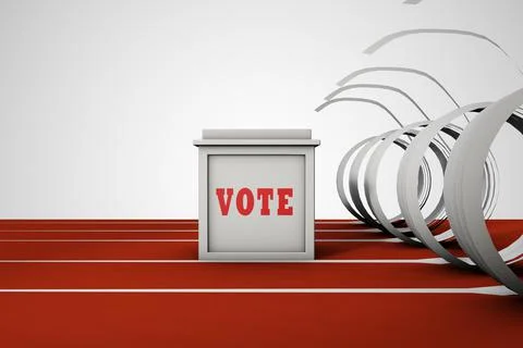 Vote box racing a ending problem demonstrating voting issue for difficulty ca Illustrazione stock