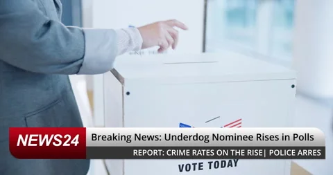 Vote, breaking news and American election, politics or democracy of government Vidéo 251338673