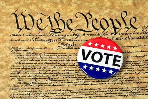Vote Button On U.S. Constitution Stock Photos