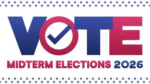 Vote Checkmark Gradient Blue Pink White Star Border 2026 Stock Illustration