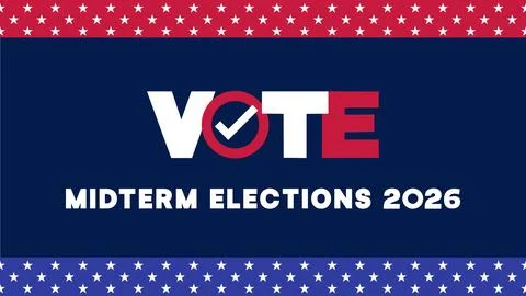 Vote Checkmark Navy Background White Star on Red Blue Border 2026 Stock Illustration