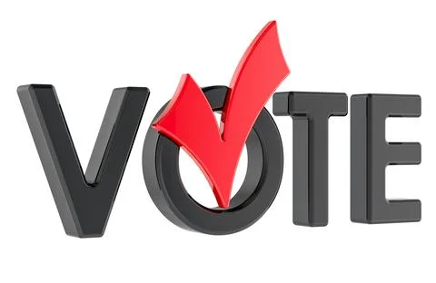 Vote concept. Vote word with red check mark, 3D rendering Stock Illustration