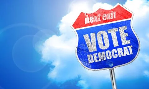 Vote democrat, 3D rendering, blue street sign Stock Illustration