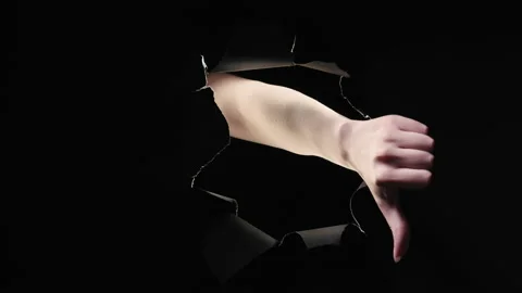 Vote gesture yes no thumb up down black paper hole Stock Footage 173392285