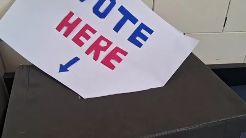 Vote here ballot box cardboard container motion video footage sequence Stock Footage 341700596