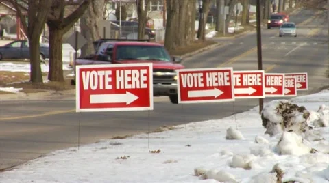 'Vote Here' Signs Stock Footage 10800197