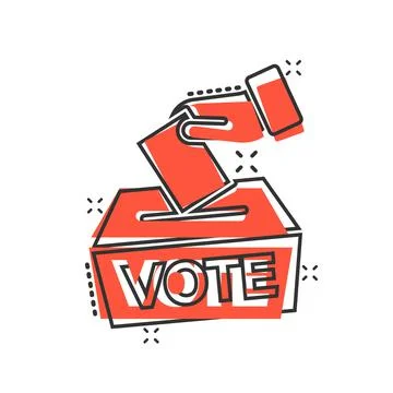 Vote icon in comic style. Ballot box cartoon vector illustration on white iso Illustrazione stock