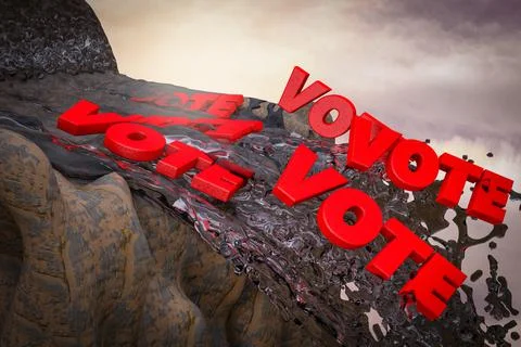 Vote letter falling from a waterfall demonstrating protesting elections or an Stock Illustration