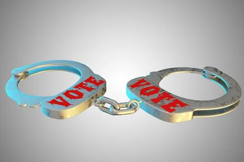 Vote letters on handcuffs demonstrating protesting elections or angry voter c Stock Illustration