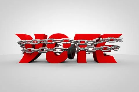 Vote letters wrapped in chain demonstrating protesting elections or angry vot Stock Illustration