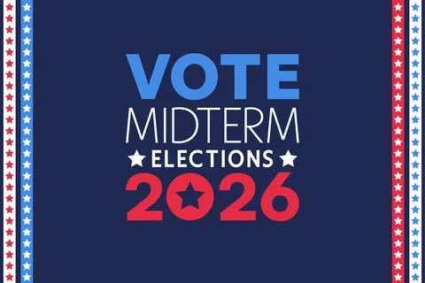 Vote Midterm Elections 2026 Typography Poster with Patriotic Side Border Desi Stock Illustration