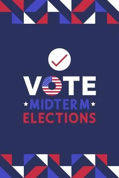 Vote Midterm Elections Vertical Banner with Geometric Patriotic Border Patter 스톡 일러스트