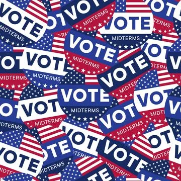 Vote Midterms Seamless Pattern with Overlapping Circular Flag Badges Stock Illustration