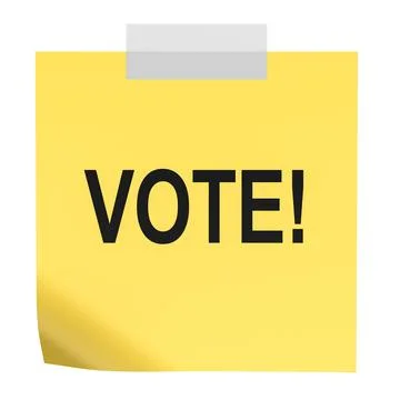 Vote, note on yellow sticky paper. 3D rendering Stock Illustration