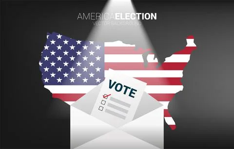 Vote paper put in envelope with USA map background. concept for America mail  Stock Illustration