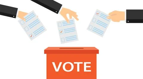 Vote. People throw ballots for voting in the box. Box for voting. Vector イラスト素材