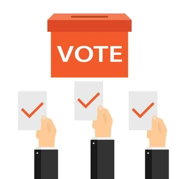 Vote. People throw ballots for voting in the box. Box for voting. Vector イラスト素材