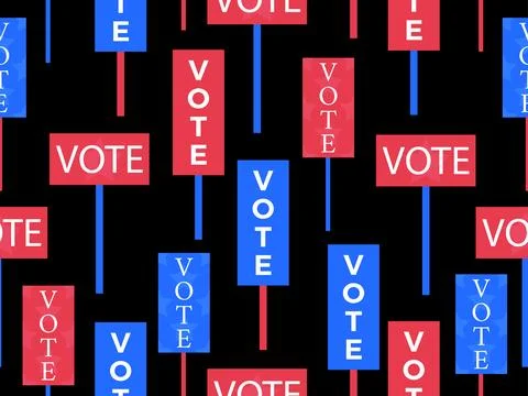 Vote placard seamless pattern. Election signs with the word "vote". Electio.. Illustrazione stock