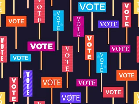 Vote placard seamless pattern. Election signs with the word "vote". Electio.. Stock Illustration