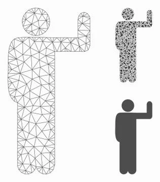 Vote Pose Vector Mesh Carcass Model and Triangle Mosaic Icon Illustrazione stock